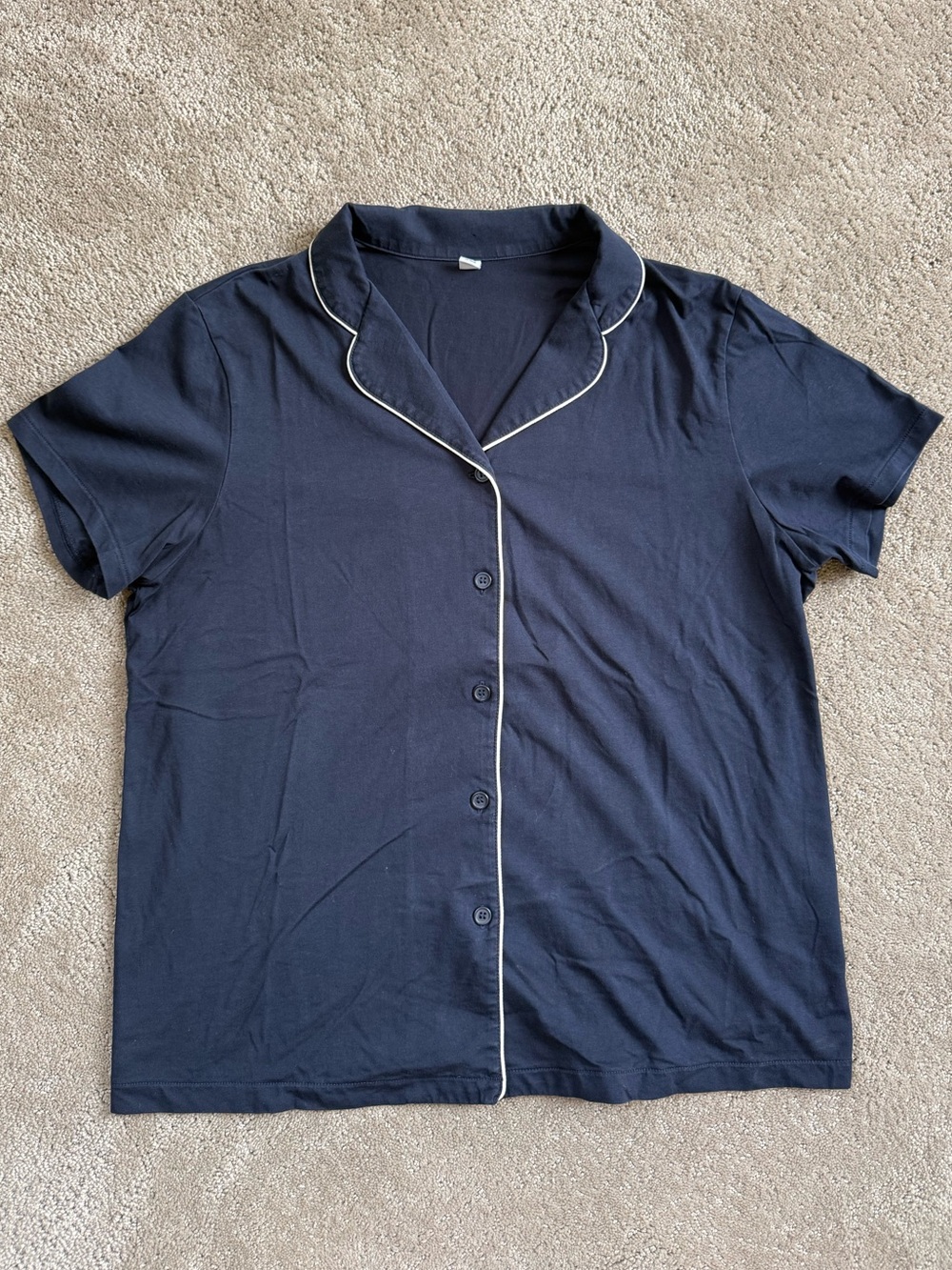 Uniqlo Airism Navy Cotton Short-Sleeve Polo Pajama Set with Contrast Piping - Picture 3 of 5